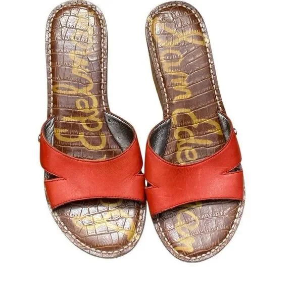 Sam Edelman Women's Reid Leather Cork Platform Sandal, Red, 7.5 M US - Picture 2 of 8